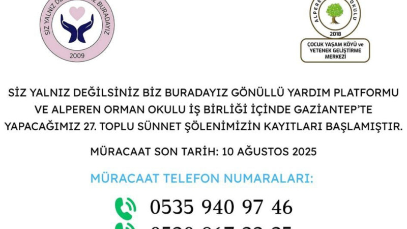 Gaziantep'te 27. Toplu Sünnet Şöleni Kayıtları Başladı